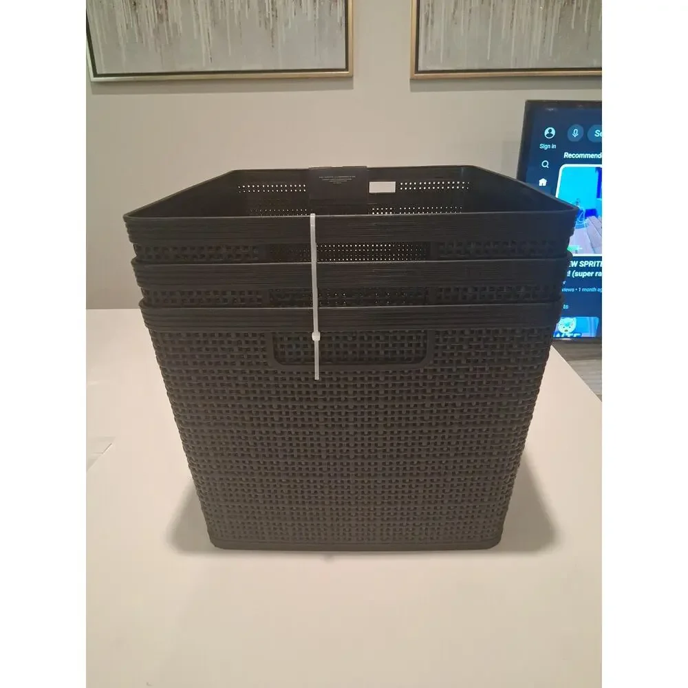 BINO Set of 3 Large Plastic Storage Baskets Multi-Purpose Organizers with...